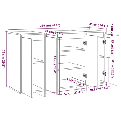 Senkki ruskea tammi 120x41x75 cm lastulevy