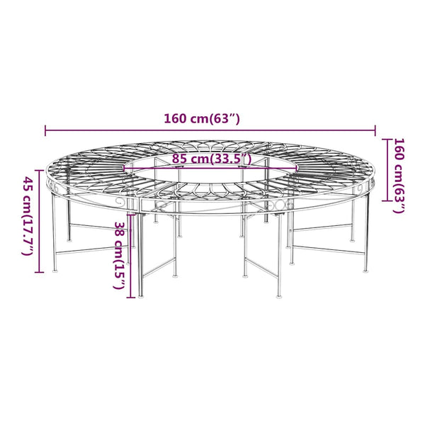 Puunympäryspenkki Ø 160 cm musta teräs