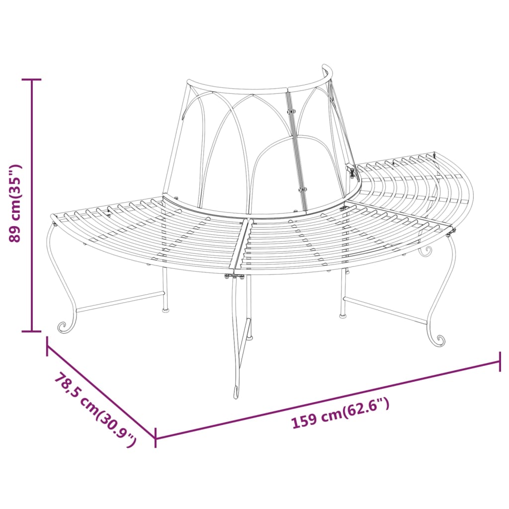 Musta puolipyöreä puunympäryspenkki Virag Ø 159cm (teräs)