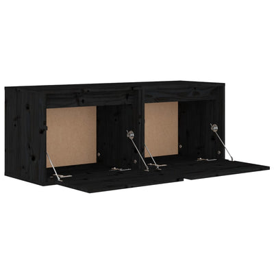 Seinäkaapit 2 kpl musta 45x30x35 cm täysi mänty