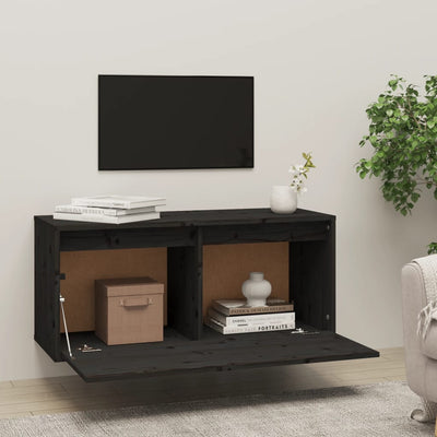 Seinäkaappi musta 80x30x35 cm täysi mänty