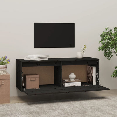 Seinäkaappi musta 100x30x35 cm täysi mänty