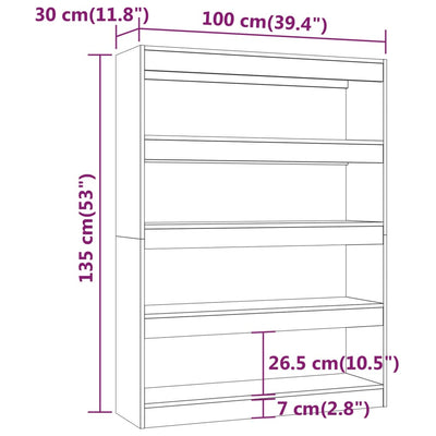 Kirjahylly/tilanjakaja musta 100x30x135 cm lastulevy
