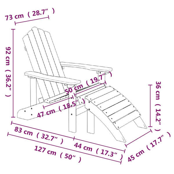 Valkoinen adirondack puutarhatuolit Jenut (2 kpl jalkatuilla hdpe)