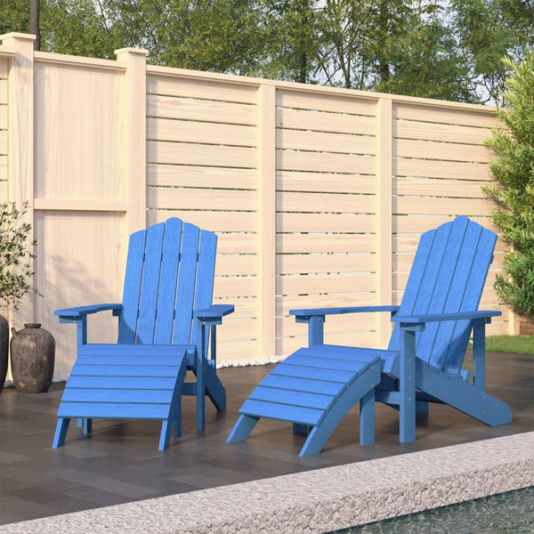 Adirondack puutarhatuolit 2 kpl jalkatuilla HDPE vedensininen