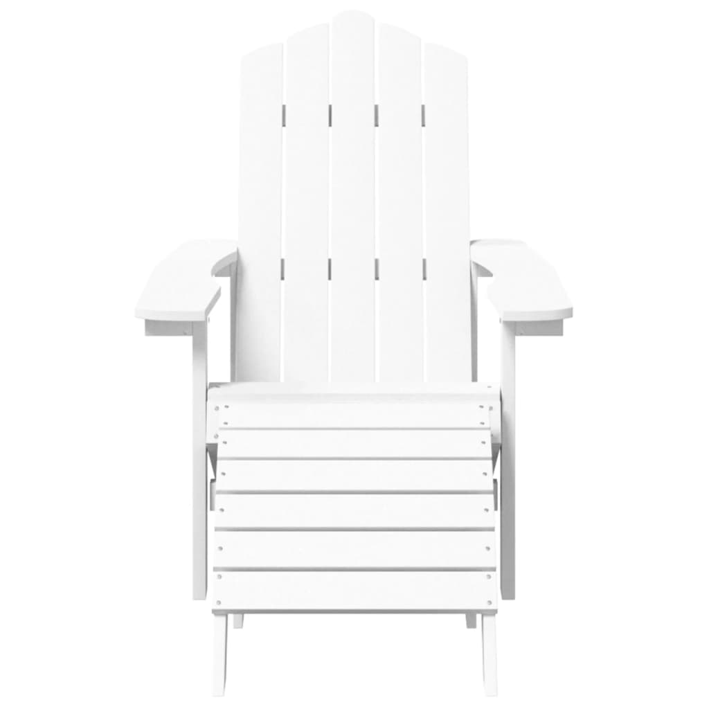 Valkoinen adirondack puutarhatuoli jalkatuella ja pöydällä Jenut (hdpe)