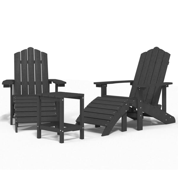 Adirondack puutarhatuolit jalkatuilla/pöydällä HDPE antrasiitti