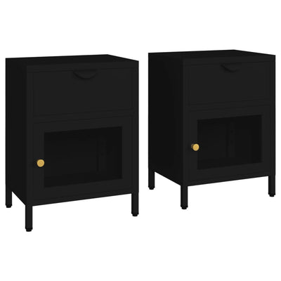 Yöpöydät 2 kpl musta 40x30x54,5 cm teräs ja lasi