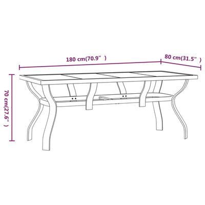 Puutarhapöytä musta 180x80x70 cm teräs ja lasi