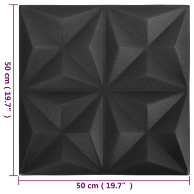 3D-seinäpaneelit 48 kpl 50x50 cm musta origami 12 m²