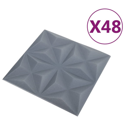 3D-seinäpaneelit 48 kpl 50x50 cm harmaa origami 12 m²