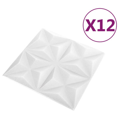 3D-seinäpaneelit 12 kpl 50x50 cm valkoinen origami 3 m²