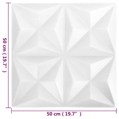 3D-seinäpaneelit 12 kpl 50x50 cm valkoinen origami 3 m²
