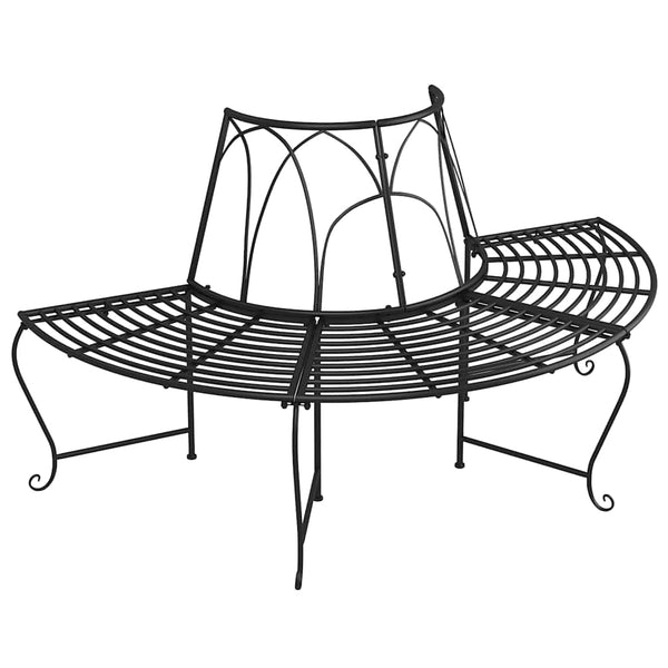 Puolipyöreä puunympäryspenkki 2 kpl Ø159 cm musta teräs