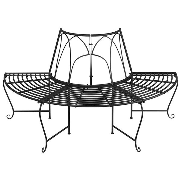 Puolipyöreä puunympäryspenkki 2 kpl Ø159 cm musta teräs