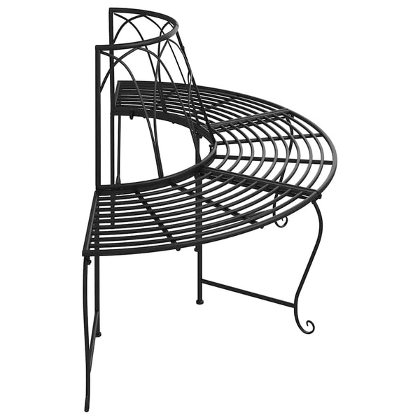 Puolipyöreä puunympäryspenkki 2 kpl Ø159 cm musta teräs