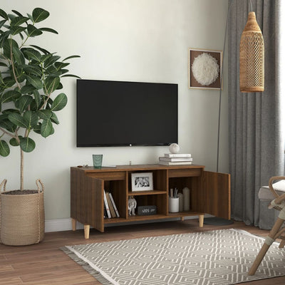TV-taso täyspuiset jalat ruskea tammi 103,5x35x50 cm