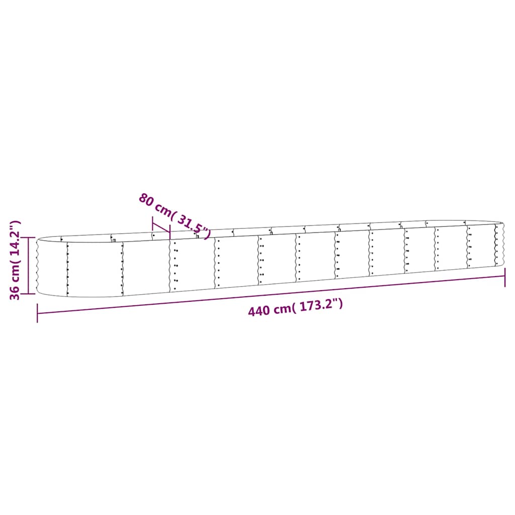 Antrasiitti korotettu kukkalaatikko Loriann 440x80x36cm (jauhemaalattu teräs)