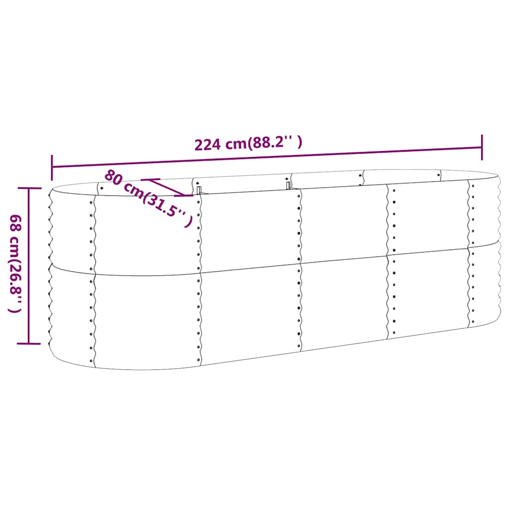 Antrasiitti korotettu kukkalaatikko Loriann 224x80x68cm (jauhemaalattu teräs)