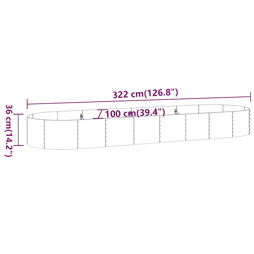 Antrasiitti korotettu kukkalaatikko Tudorenu 322x100x36cm (jauhemaalattu teräs)
