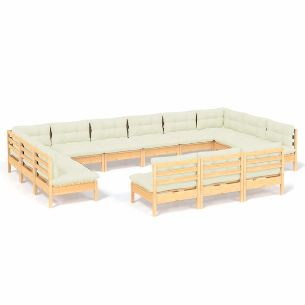 13-osainen Puutarhasohvasarja kermat tyynyt täysi mänty