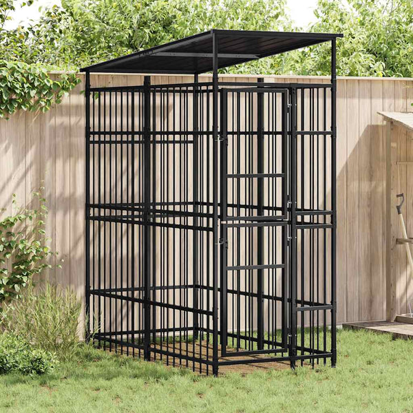 Koiran ulkohäkki katolla teräs 1,84 m²
