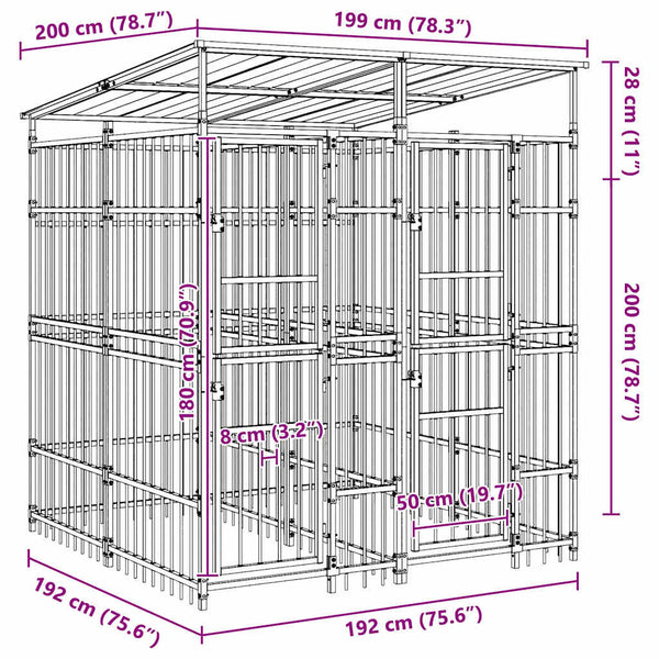 Koiran ulkohäkki katolla teräs 3,69 m²