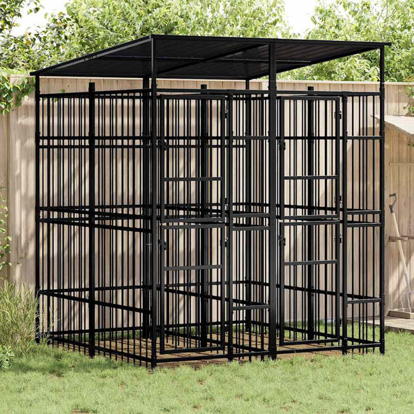 Koiran ulkohäkki katolla teräs 3,69 m²