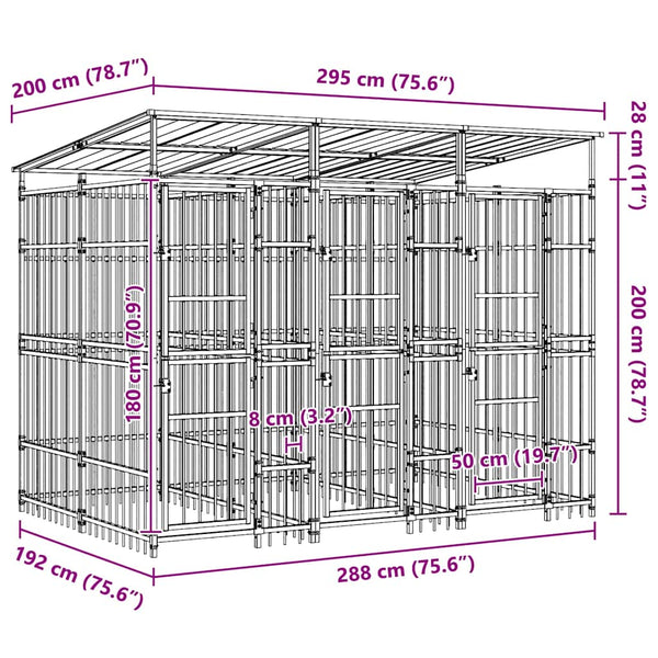 Koiran ulkohäkki katolla teräs 5,53 m²