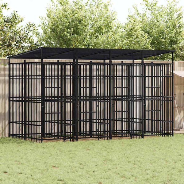 Koiran ulkohäkki katolla teräs 7,37 m²