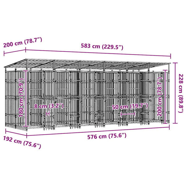 Koiran ulkohäkki katolla teräs 11,06 m²