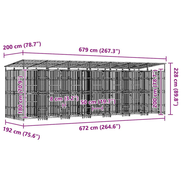 Koiran ulkohäkki katolla teräs 12,9 m²