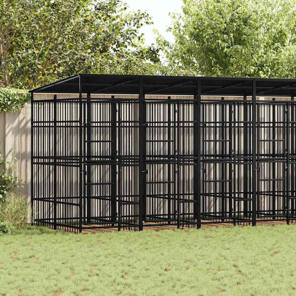 Koiran ulkohäkki katolla teräs 12,9 m²