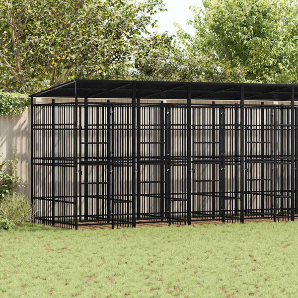 Koiran ulkohäkki katolla teräs 14,75 m²