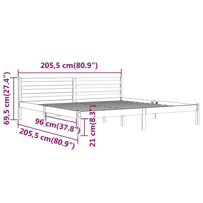 Sängynrunko täysi mänty 200x200 cm harmaa