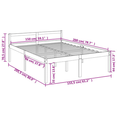 Vanhusten sänky harmaa 150x200 cm King Size täysi mänty