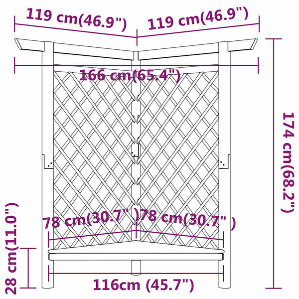 Kulmapergola penkillä 166x81x174 cm kyllästetty mänty