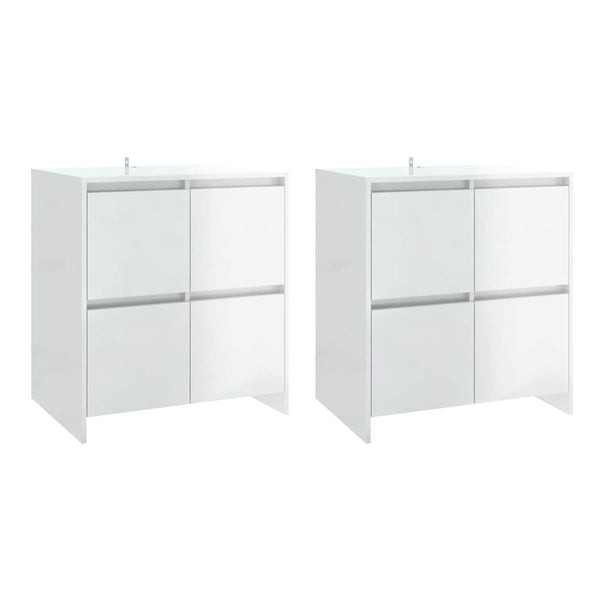 Senkit 2 kpl korkeakiilto valkoinen 70x41x75 cm lastulevy