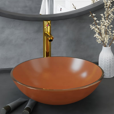 Ruskea kylpyhuoneen pesuallas hana ja tulppa Aninoiu (karkaistu lasi)