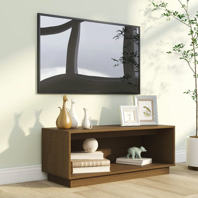 TV-taso hunajanruskea 90x35x35 cm täysi mänty