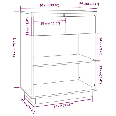 Konsolikaappi musta 60x34x75 cm täysi mänty