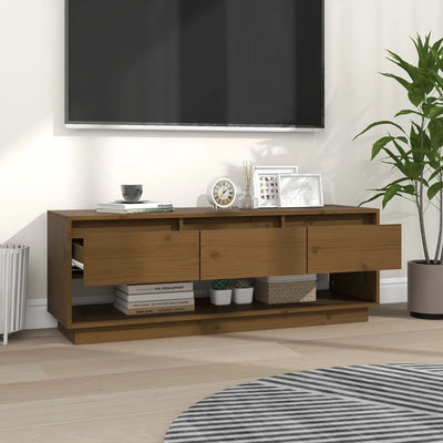 TV-taso hunajanruskea 110,5x34x40 cm täysi mänty