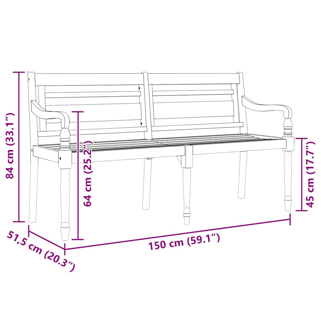 Batavia-penkki Ritu 150cm (tiikki)