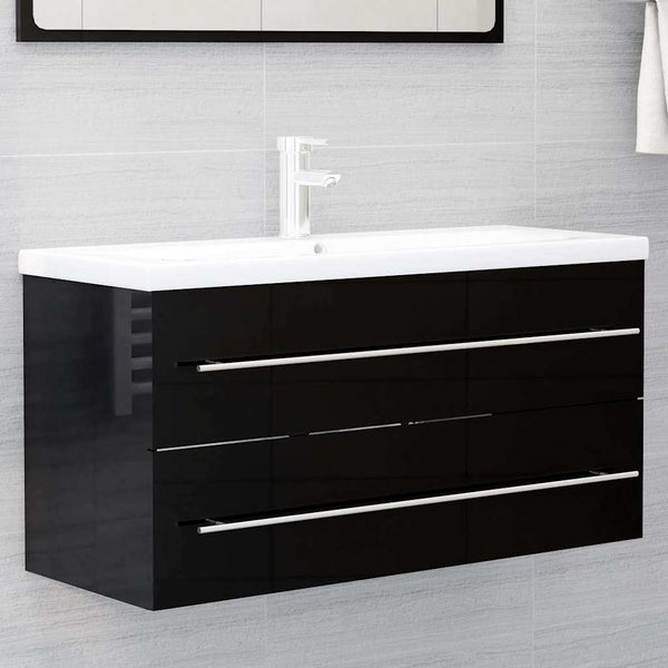 Allaskaappi sisäänrakennetulla altaalla korkeakiilto musta levy