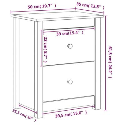 Yöpöydät 2 kpl 50x35x61,5 cm täysi mänty