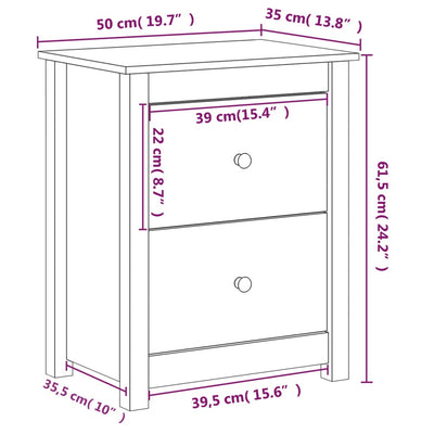 Yöpöydät 2 kpl valkoinen 50x35x61,5 cm täysi mänty