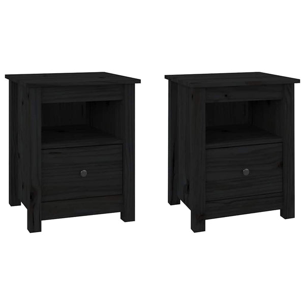 Yöpöydät 2 kpl musta 40x35x49 cm täysi mänty