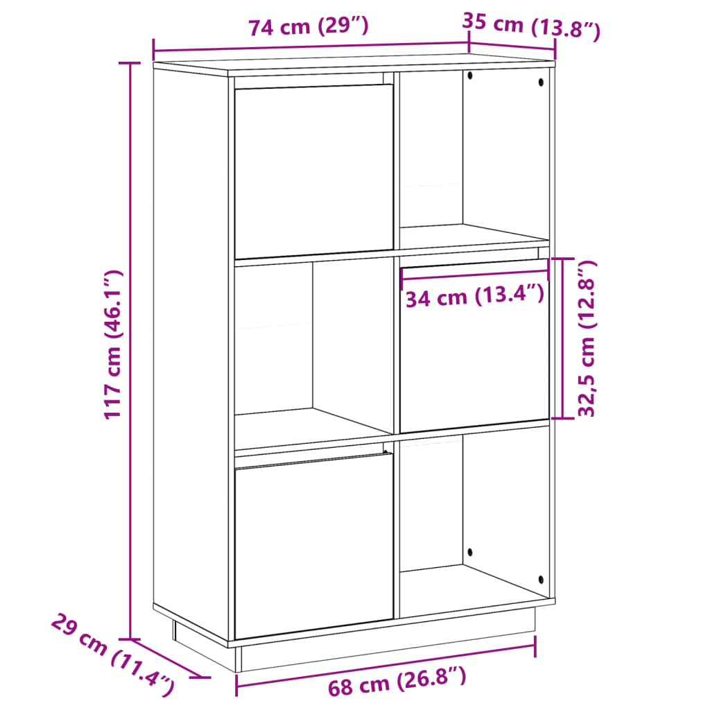 Musta kaappi Toto 74x35x117cm (mänty)
