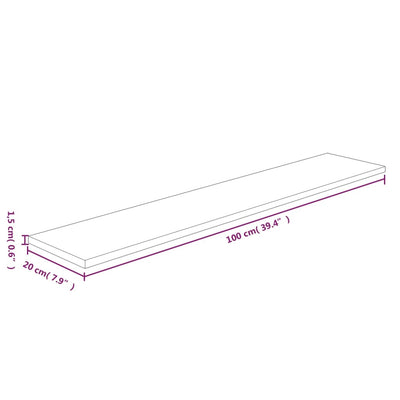 Hyllylevy 100x20x1,5 cm käsittelemätön täysi tammi