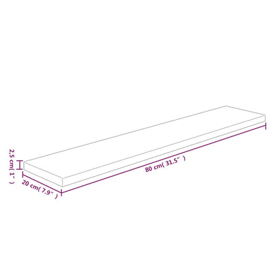 Hyllylevy 80x20x2,5 cm käsittelemätön täysi tammi